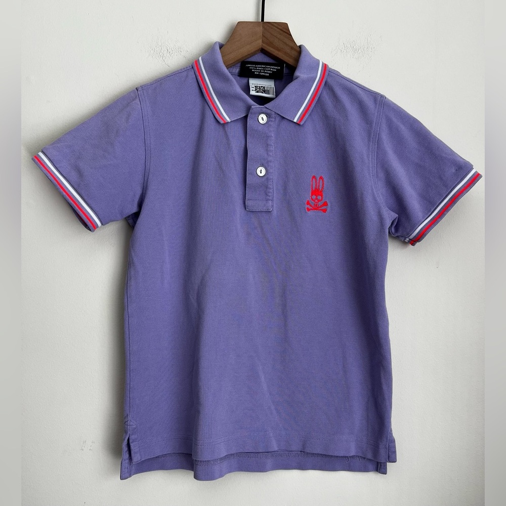 Psycho Bunny boys purple short sleeve polo shirt top neon Pima cotton M 10/12
